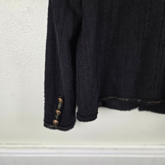 Women's NWT Adrianna Papell Elegant Black Tweed Clasp Frayed Jacket Size Med - Picture 6 of 11